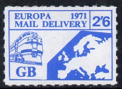 Cinderella - Great Britain 1971 Rouletted 2s6d blue (Europe surface rate) produced for use during Great Britain Postal strike unmounted mint, stamps on strike, stamps on railways
