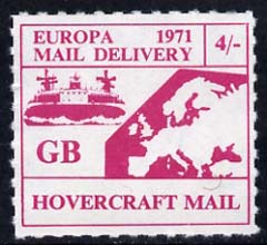 Cinderella - Great Britain 1971 Rouletted 4s magenta (Europe Hovercraft rate) produced for use during Great Britain Postal strike unmounted mint, stamps on strike, stamps on hovercraft