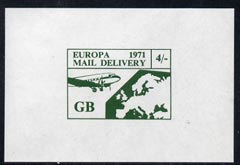 Cinderella - Great Britain 1971 imperf 4s green m/sheet (Europe Airmail rate) produced for use during Great Britain Postal strike unmounted mint, stamps on strike, stamps on aviation