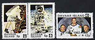 Davaar Island 1972 John Glenn Flight Anniversary opt on 1970 Apollo 11 Moon Landing unmounted mint perf set of 3, stamps on space, stamps on masonics, stamps on masonry
