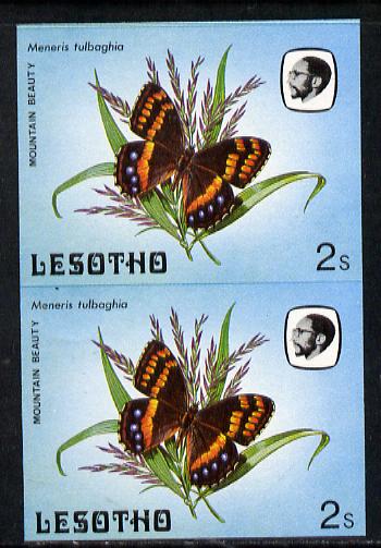 Lesotho 1984 Butterflies Mountain Beauty 2s in unmounted mint imperf pair, stamps on butterflies