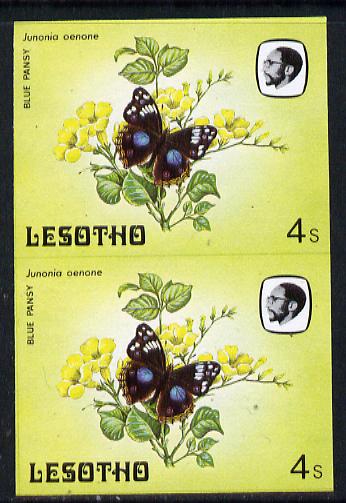 Lesotho 1984 Butterflies Blue Pansy 4s in unmounted mint imperf pair, stamps on butterflies