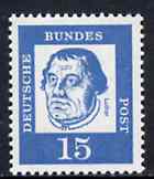 Germany - West 1961 Martin Luther 15pf (Protestant Reformer) on ordinary paper (from famous Germans def set) unmounted mint SG 1265A*, stamps on , stamps on  stamps on personalities, stamps on religion, stamps on luther