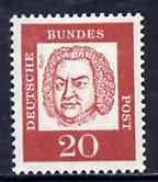 Germany - West 1961 Johann Sebastian Bach 20pf (Composer) on fluorescent paper (from famous Germans def set) unmounted mint SG 1266B, stamps on , stamps on  stamps on personalities, stamps on music, stamps on composer, stamps on  stamps on bach