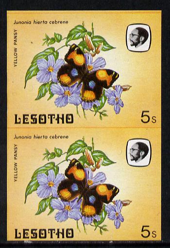 Lesotho 1984 Butterflies Yellow Pansy 5s in unmounted mint imperf pair, stamps on butterflies