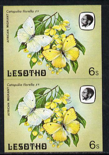 Lesotho 1984 Butterflies African Migrant 6s in unmounted mint imperf pair, stamps on butterflies