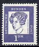 Germany - West 1961 Annette von Droste-HŸlshoff 1Dm (Writer) on fluorescent paper (from famous Germans def set) unmounted mint SG 1275B, stamps on personalities, stamps on literature