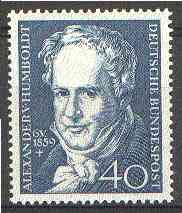 Germany - West 1959 Death Centenary of Alexander von Humboldt (naturalist) unmounted mint SG 1226, stamps on personalities, stamps on science, stamps on ecology