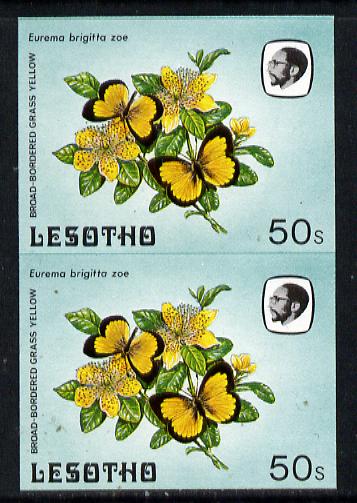 Lesotho 1984 Butterflies Broad-Bordered Grass Yellow 50s in unmounted mint imperf pair, stamps on butterflies