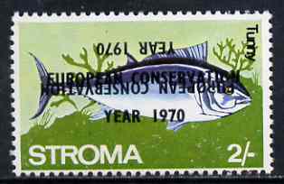 Stroma 1970 Fish 2s (Tunny) perf single with 'European Conservation Year 1970' opt doubled, one inverted unmounted mint*, stamps on fish, stamps on gamefish