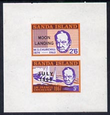Sanda Island 1969 Churchill imperf m/sheet (3d & 2s6d values) opt'd Moon Landing unmounted mint, stamps on churchill, stamps on personalities, stamps on space