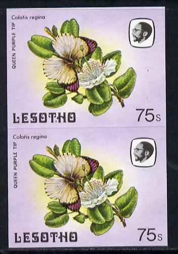 Lesotho 1984 Butterflies Queen Purple Tip 75s in unmounted mint imperf pair, stamps on butterflies