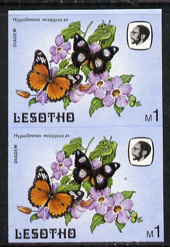 Lesotho 1984 Butterflies Diadem Butterfly 1m in unmounted mint imperf pair, stamps on butterflies