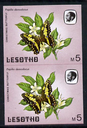 Lesotho 1984 Butterflies Christmas Butterfly 5m (top value) in unmounted mint imperf pair, stamps on butterflies