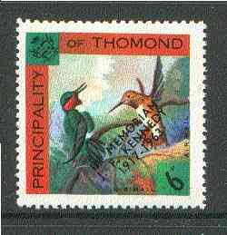 Thomond 1963 Hummingbirds 6d (Diamond-shaped) with 'In Memorium - J F Kennedy' overprint unmounted mint*, stamps on birds, stamps on humming-birds, stamps on hummingbirds, stamps on kennedy