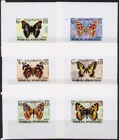 Ras Al Khaima 1971 Butterflies set of 6 unmounted mint imperf deluxe miniature sheets (white background), stamps on butterflies