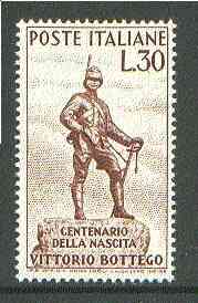 Italy 1960 Birth Centenary of Bottego (explorer) unmounted mint SG 1029*, stamps on explorers, stamps on statues