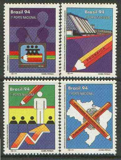 Brazil 1994 Eucation Plan undenominated set of 4 unmounted mint, SG 2644-47*, stamps on , stamps on  stamps on education, stamps on  stamps on  tv , stamps on  stamps on fingerprint, stamps on pencils