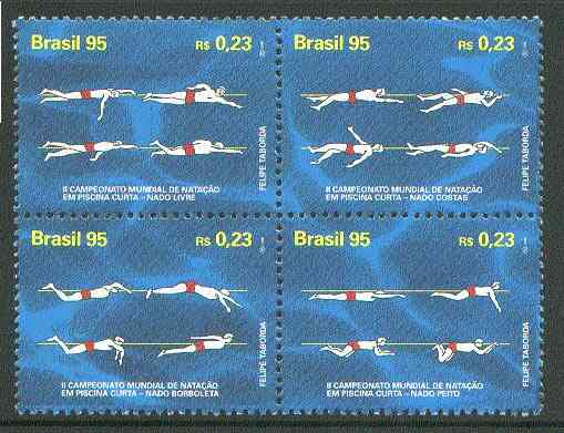 Brazil 1995 Swimming Championships se-tenant block of 4 unmounted mint, SG 2735-38, stamps on swimming, stamps on sport