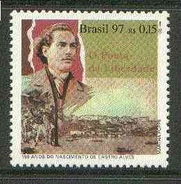 Brazil 1997 Birth Anniversary of Antonio de Castro Alves (poet) unmounted mint SG 2791, stamps on poet, stamps on harbours