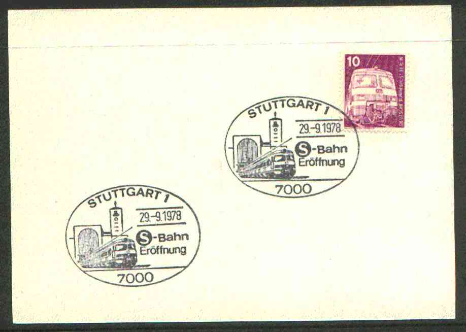 Germany - West 1978 unaddressed card with fine strike of Stuttgart 1 (7000) illustrated Railway cancel, stamps on railways