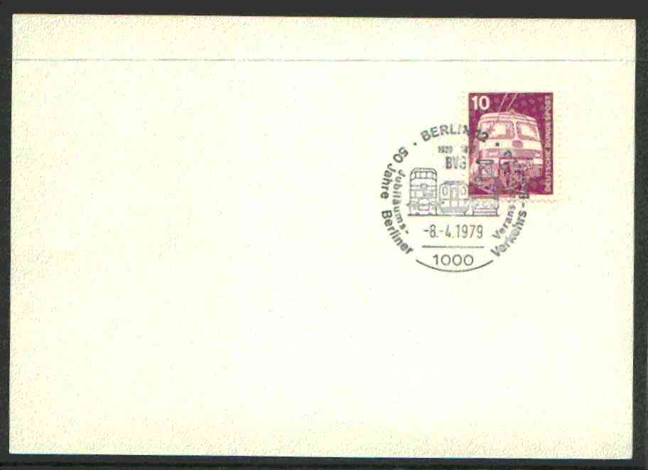 Postmark - West Germany 1979 unaddressed card with fine strike of Berlin 12 (1000) illustrated Railway cancel, stamps on railways