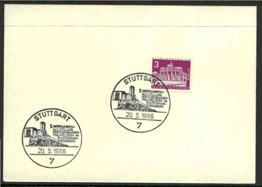 Germany - West 1966 unaddressed card with fine strike of Stuttgart (7) illustrated Railway cancel , stamps on railways