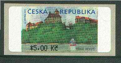 Czech Republic 2000 Veveri Castle self-adhesive label (5k denomination) showing the Castle above the Brno Dam unmounted mint, stamps on self adhesive, stamps on castles, stamps on dams