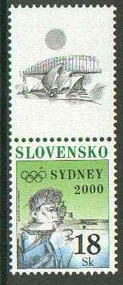 Czech Republic 2000 Sydney Olympics 18k Rifle Shooting unmounted mint se-tenant with label, stamps on olympics, stamps on rifles, stamps on shooting, stamps on firearms
