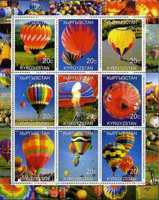 Kyrgyzstan 2000 Modern Balloons perf sheetlet containing set of 9 values unmounted mint, stamps on , stamps on  stamps on balloons