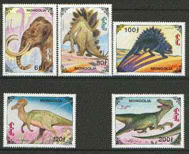 Mongolia 1994 Prehistoric Animals set of 5 unmounted mint SG 2480-84*, stamps on dinosaurs