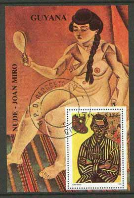 Guyana 1990 Joan Miro perf m/sheet (Nude) cto used, stamps on arts, stamps on nudes