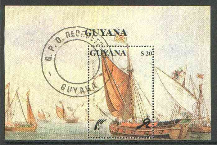 Guyana 1990 Dutch Ships perf m/sheet cto used, stamps on ships