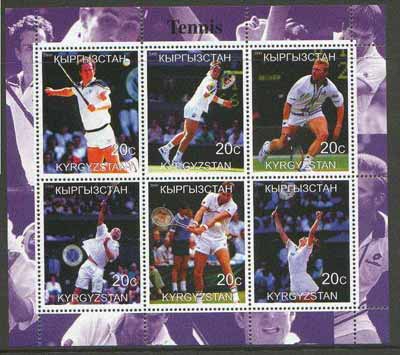 Kyrgyzstan 2000 Lawn Tennis perf sheetlet containing set of 6 values (Pat Cash, McEnroe, Becker, etc) unmounted mint, stamps on sport, stamps on tennis