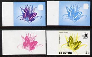 Lesotho 1984 Butterflies Mountain Beauty 2s value x 4 imperf progressive proofs comprising various individual or combination composites unmounted mint, stamps on butterflies