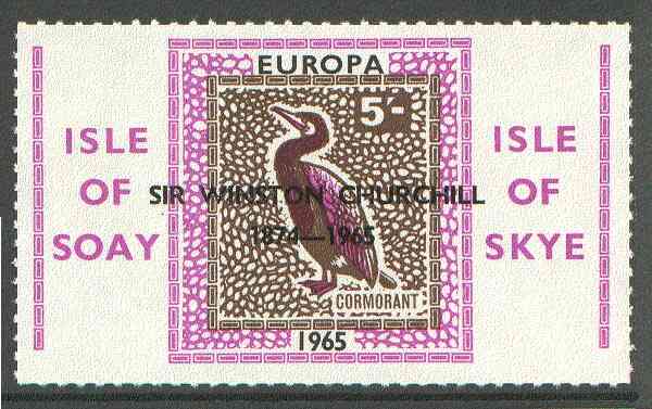 Isle of Soay 1965 Churchill overprint on Europa (Cormorant) 5s value unmounted mint, stamps on birds, stamps on churchill, stamps on europa, stamps on personalities, stamps on cormorant