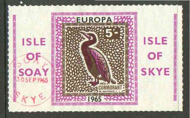 Isle of Soay 1965 Europa (Cormorant) 5s value fine used with Soay cancellation, stamps on birds, stamps on europa, stamps on cormorant
