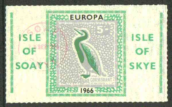 Isle of Soay 1966 Europa (Cormorant) 5s value fine used with Soay cancellation, stamps on , stamps on  stamps on birds, stamps on europa, stamps on cormorant