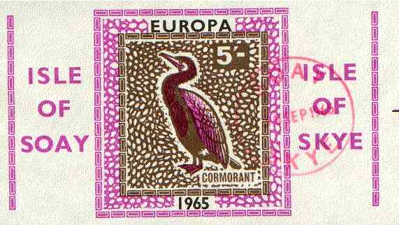 Isle of Soay 1965 Europa (Cormorant) 5s value imperf, fine used with Soay cancellation, stamps on birds, stamps on europa, stamps on cormorant