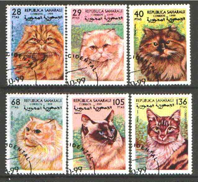Sahara Republic 1999 Domestic Cats set of 6 fine cto used*, stamps on cats