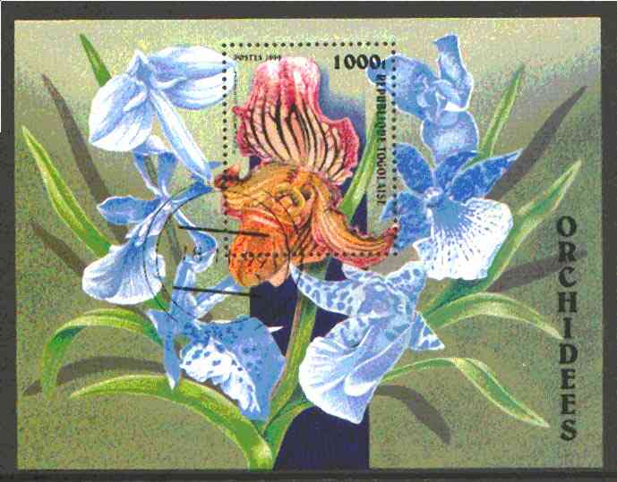 Togo 1999 Orchids m/sheet fine cto used, stamps on flowers, stamps on orchids
