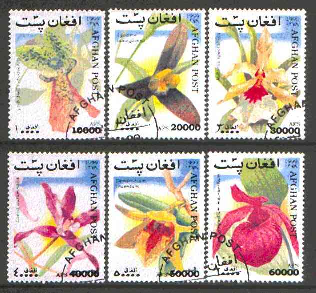 Afghanistan 1999 Orchids set of 6 fine cto used*, stamps on flowers, stamps on orchids