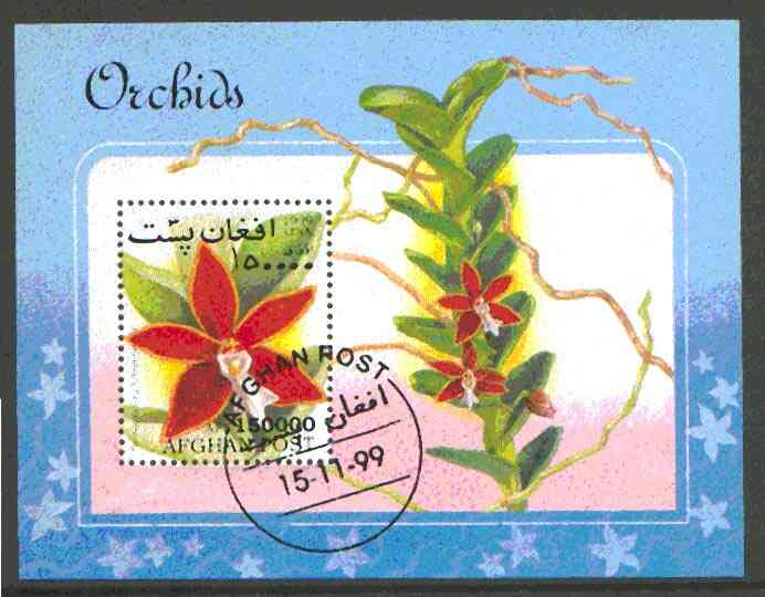 Afghanistan 1999 Orchids m/sheet fine cto used, stamps on flowers, stamps on orchids