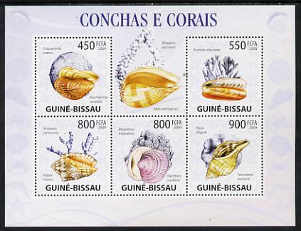 Guinea - Bissau 2009 Shells & Coral perf sheetlet containing 5 values unmounted mint, stamps on , stamps on  stamps on marine life, stamps on  stamps on shells, stamps on  stamps on coral