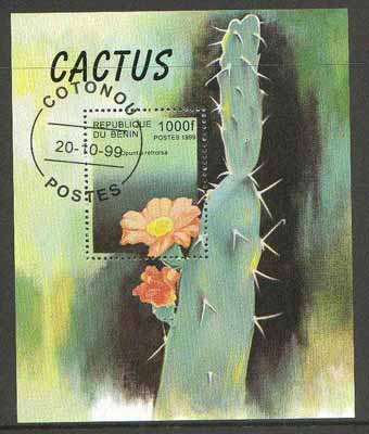 Benin 1999 Cactus Flowers m/sheet fine cto used, stamps on flowers, stamps on cacti