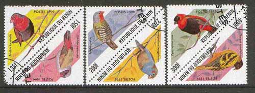 Benin 1999 Birds (triangular) set of 6 fine cto used*, stamps on birds, stamps on triangulars