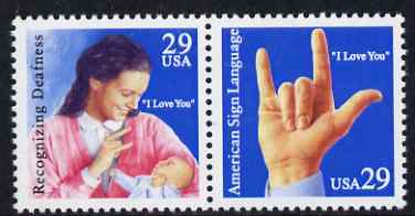 United States 1993 Deaf Communications se-tenant set of 2 unmounted mint, SG 2845-46, stamps on disabled, stamps on deaf
