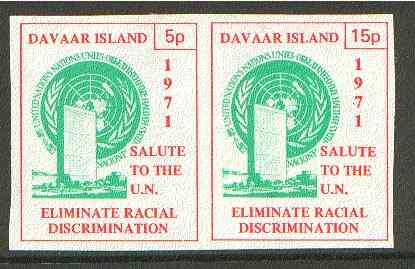 Davaar Island 1971 Imperf 5p & 15p red & green se-tenant pair (Salute to the UN - Racial Discrimination) produced for use during Great Britain Postal strike unmounted mint, stamps on strike, stamps on united nations, stamps on racism, stamps on human rights  