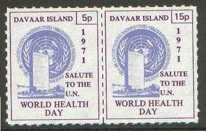 Davaar Island 1971 Rouletted 5p & 15p blue & purple se-tenant pair (Salute to the UN - World Health Day) produced for use during Great Britain Postal strike unmounted min..., stamps on strike, stamps on united nations, stamps on environment, stamps on food