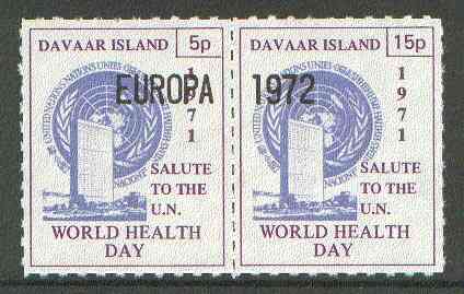 Davaar Island 1971 Rouletted 5p & 15p blue & purple se-tenant pair (Salute to the UN - World Health Day) optd EUROPA 1972 unmounted mint, stamps on europa, stamps on united nations, stamps on environment, stamps on food